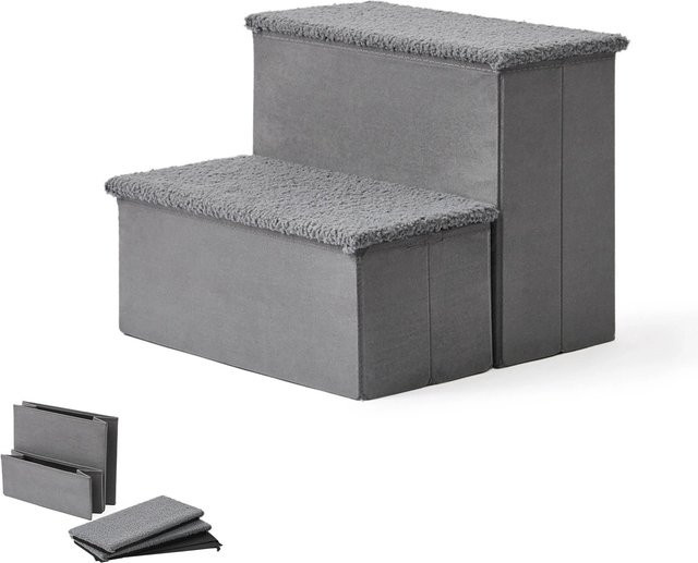 Relaxdays Hundetreppe aus MDF und Polyester in Grau, faltbar mit Stauraum und rutschfester Oberfläche, B/T/H: 32 x 40 x 35 cm - Bild 1