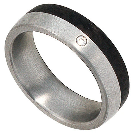 Colfem Partner Ring Edelstahl mattiert mit Carbon, Diamant, 58, Unisex - Bild 1