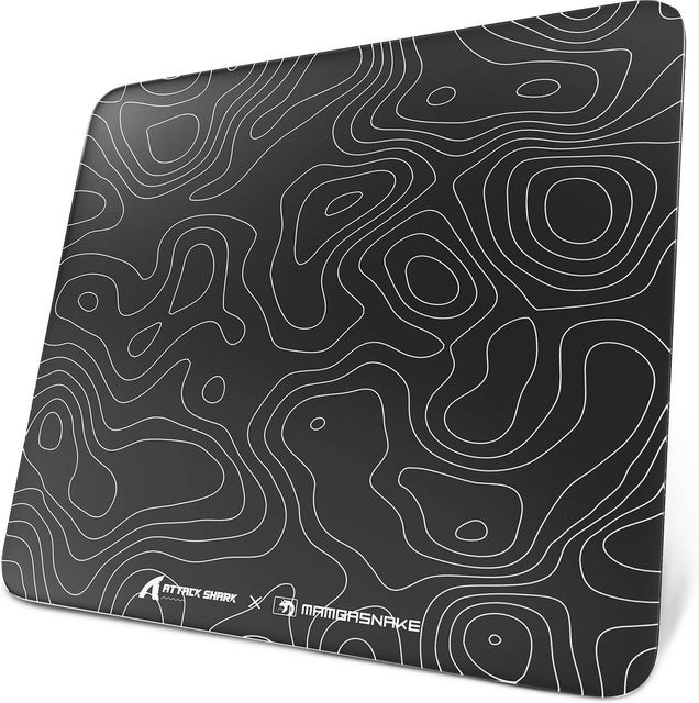 ATTACK SHARK CM05 Gaming-Mauspad aus gehärtetem Glas in Schwarz mit topografischer Kontur, B/T/H: 45 x 40 x 0,5 cm - Bild 1