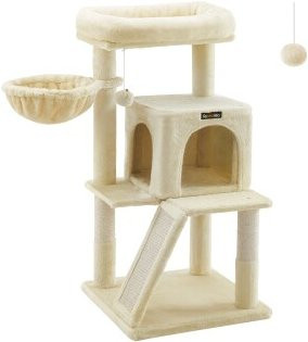Feandrea Katzenbaum in Beige mit Höhle, Hängematte und integriertem Spielzeug, Höhe: 96 cm - Bild 1