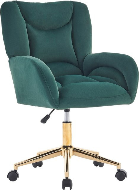 Ergonomischer Drehstuhl aus Samtstoff in Grün mit goldenen Beinen von DEKO COLLECTION, höhenverstellbar, B/T/H: 62 x 64 x 88-97 cm - Bild 1
