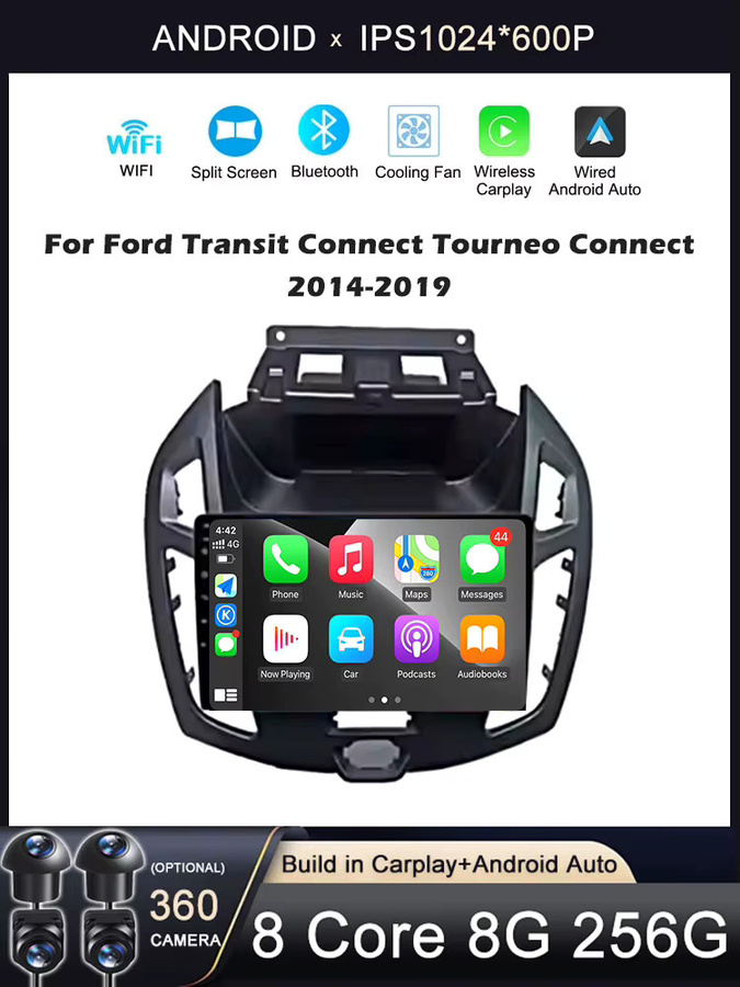 KJ-NAVI Multimedia Autoradio mit 7 Zoll Display für Ford Transit Connect Tourneo Connect 2014-2019, Android Auto und CarPlay, Schwarz - Bild 3