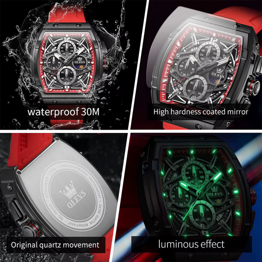 OLEVS Chronograph, Quarz, Silikonarmband, Schwarz, Herren - Bild 5