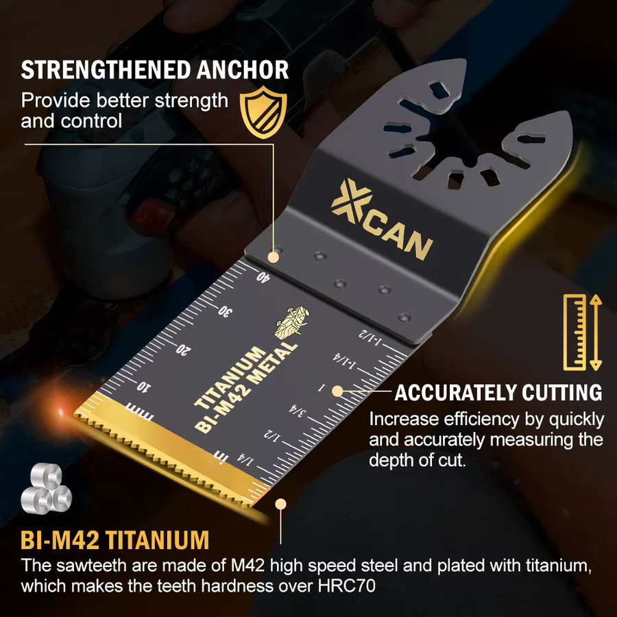 XCAN Titanbeschichtetes oszillierendes Multitool-Sägeblatt mit Schnellverschluss zum Schneiden von Metall, Holz und Kunststoff - Bild 2