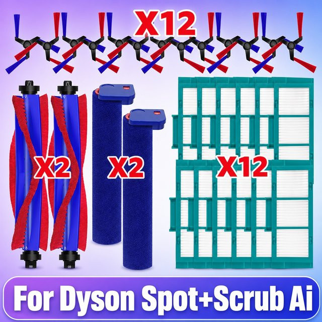 OSSIEAO Ersatzteil-Set für Dyson Spot+Scrub Ai RB05AA Saugroboter mit Hauptrollenbürste, Seitenbürste, HEPA-Filter, Wischtuch und Wassertank - Bild 1