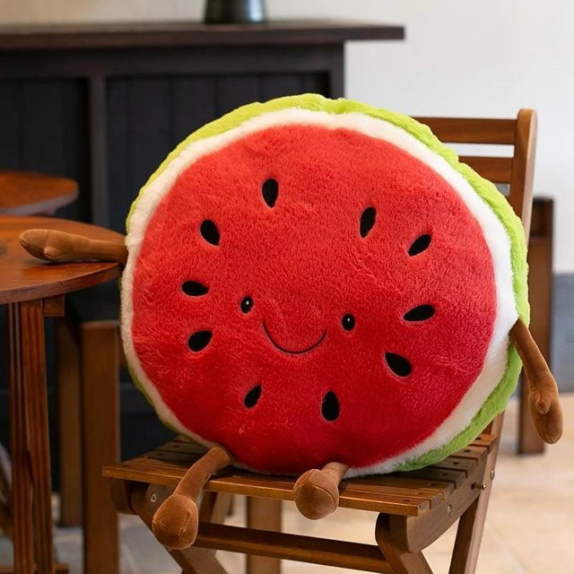 Yiran Toy Kawaii Wassermelone Kissen als weiches Plüschtier in Rot, B/H: 45 x 8 cm - Bild 1