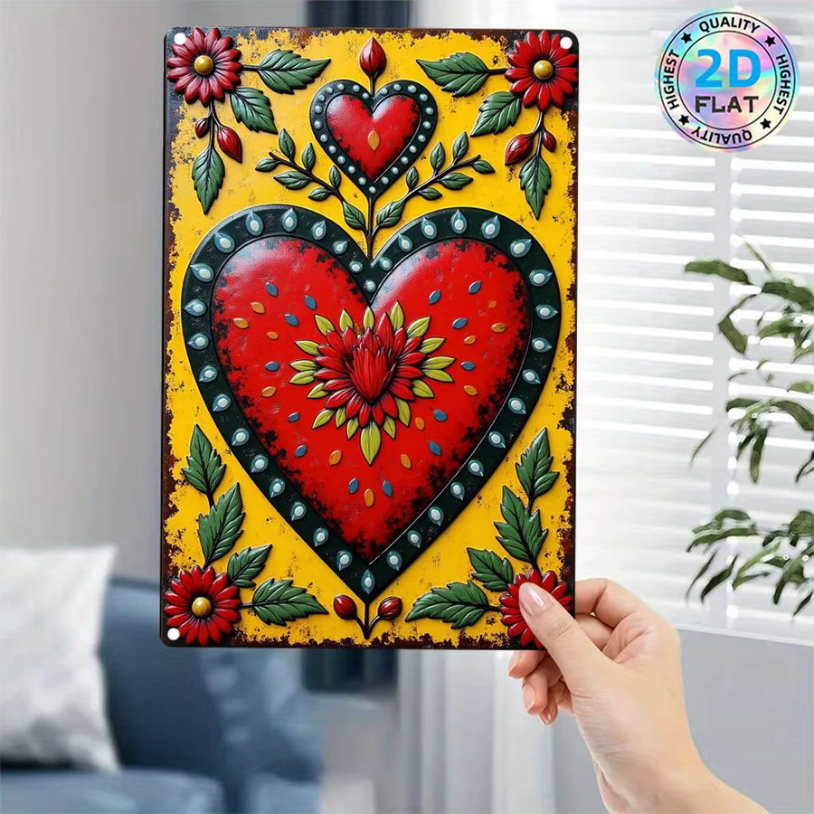 Mexikanisches Blechschild HELLOYOUNG Wanddekoration mit Herz und Blumenmuster in Multicolour - Bild 2