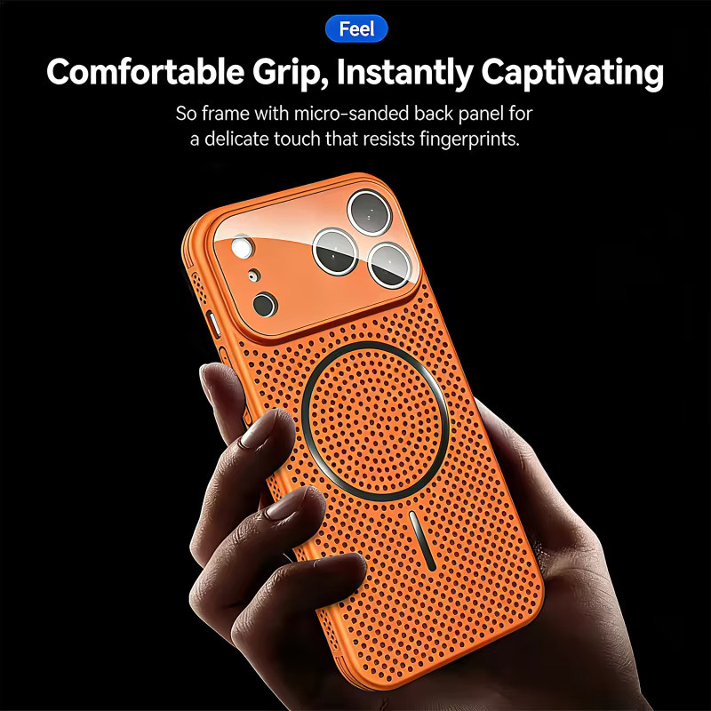 SUNWARD MagSafe Handyhülle mit Wärmeableitung und Linsenschutzfolie für iPhone 12 bis iPhone 17 Pro Max in Blau und Orange - Bild 2