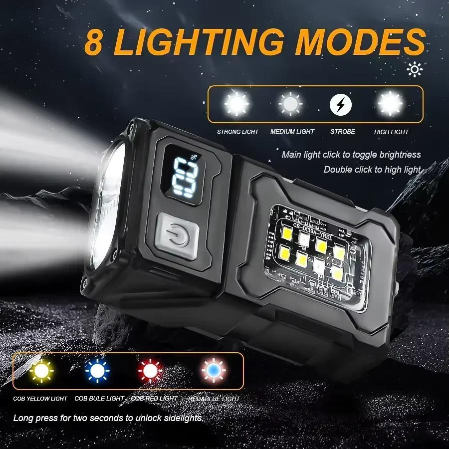 Heinast Mini LED COB Taschenlampe mit Clip und Magnet in Schwarz für Outdoor, Camping und Notfälle - Bild 2