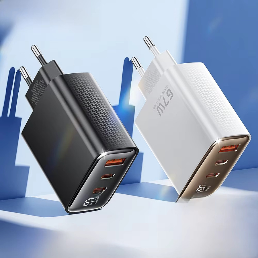Toocki 67W GaN Ladegerät mit Digitalanzeige, USB-C und USB-A, Schnellladegerät für Laptop, iPhone, Samsung, Xiaomi und Realme, Schwarz - Bild 1