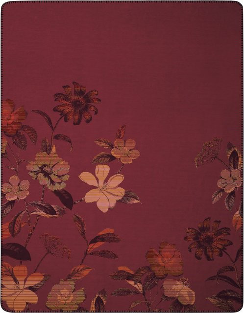 Biederlack Wohndecke Velvet Bloom in Rot mit floralem Design aus Polyester - Bild 1