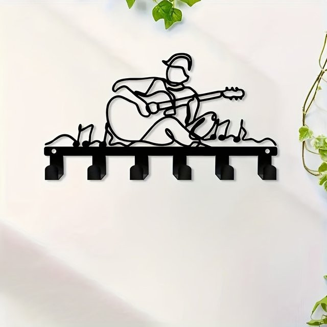 CIFBUY Schlüsselhalter aus Metall in Schwarz mit Musikthema und Gitarren-Design zur Wandmontage - Bild 1