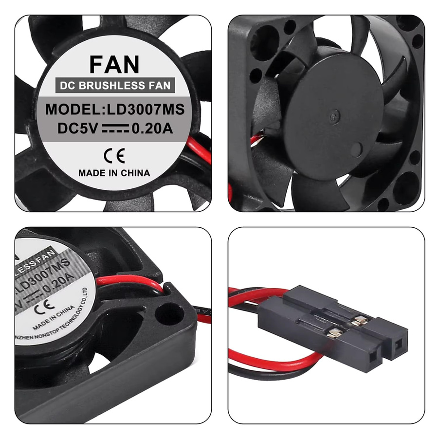 AOKIN 4er Set Lüfter Schwarz für Raspberry Pi 4 und Pi 3 B+, bürstenlos, 30 x 30 x 7 mm, 3,3V 5V DC - Bild 5