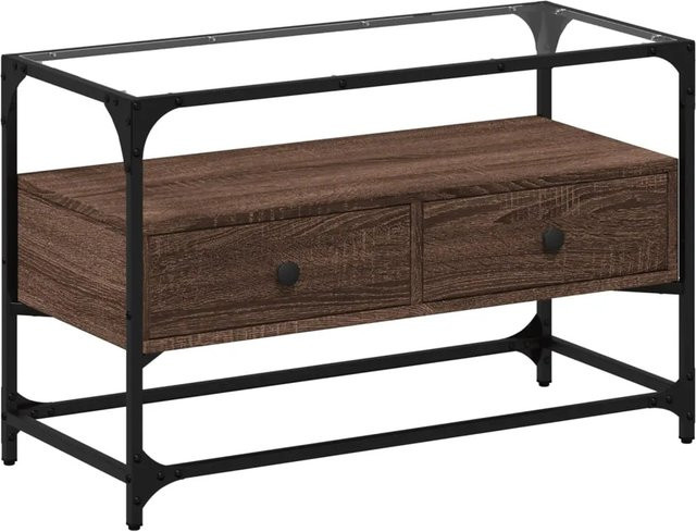 vidaXL TV-Schrank im Industrial-Design aus Holz und Metall mit Glasplatte, Braun, B/T/H: 80 x 35 x 51 cm - Bild 1