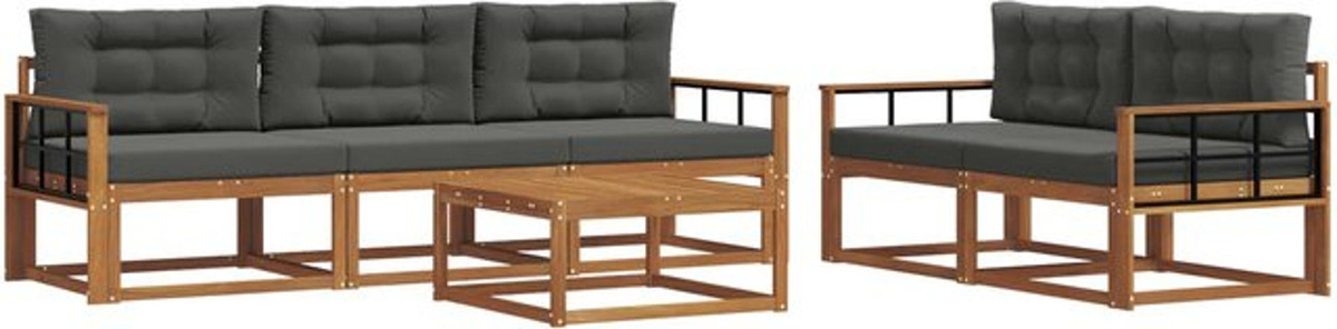 Modernes Outdoor-Sofagarnitur Set aus Akazie mit 6 Teilen und Kissen in Natur und Anthrazit von vidaXL - Bild 1
