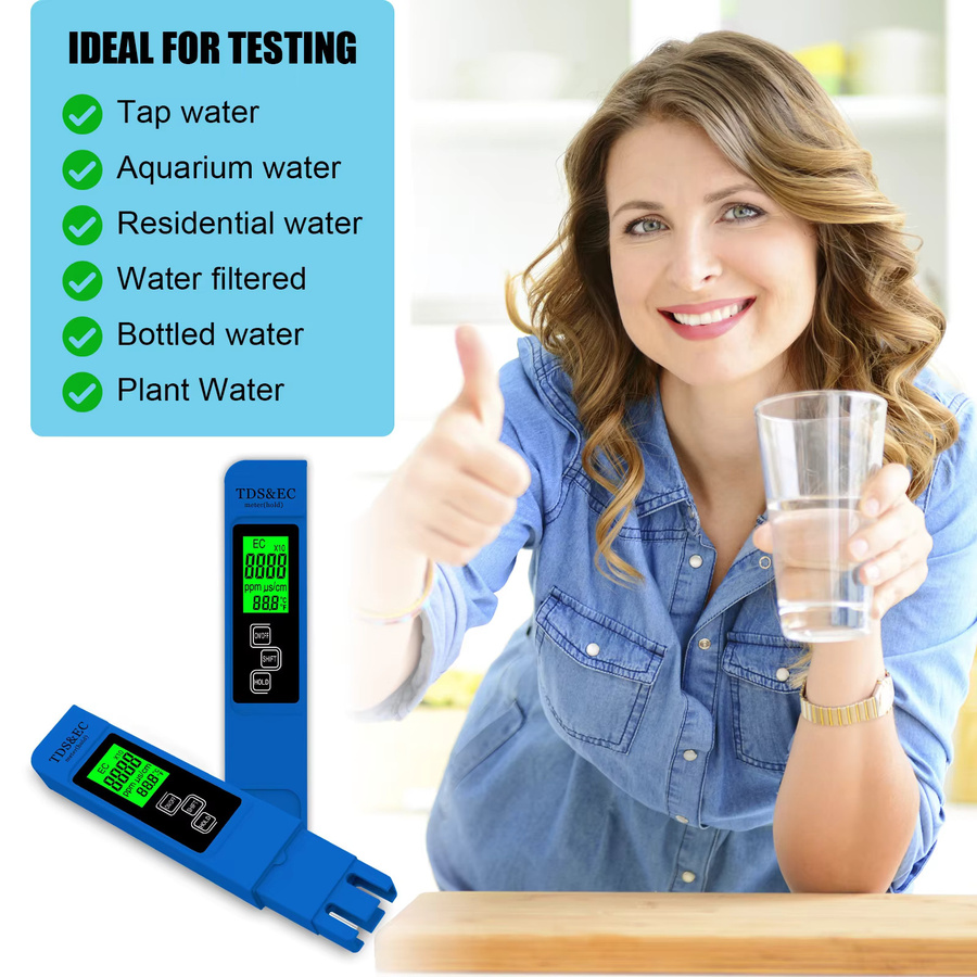NJTY A5 4-in-1 Digitaler Wasserqualitätstester mit Hintergrundbeleuchtung zur Messung von TDS, EC und Temperatur in PPM für Wasserhahn, Brunnen und Pool - Bild 5