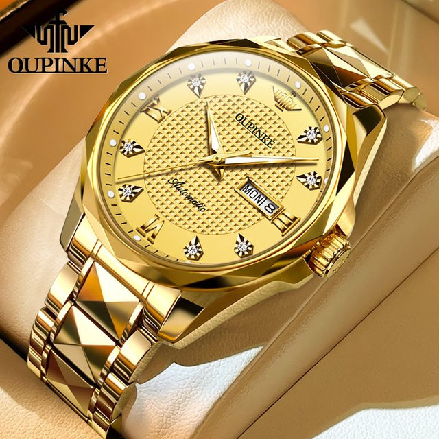 OUPINKE Armbanduhr Automatik, Edelstahl, Gold, Herren - Bild 1