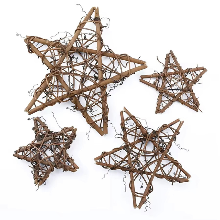 Künstliche Rattan-Stern-Girlande in Braun für Weihnachtsdekoration und Tischornamente - Bild 3