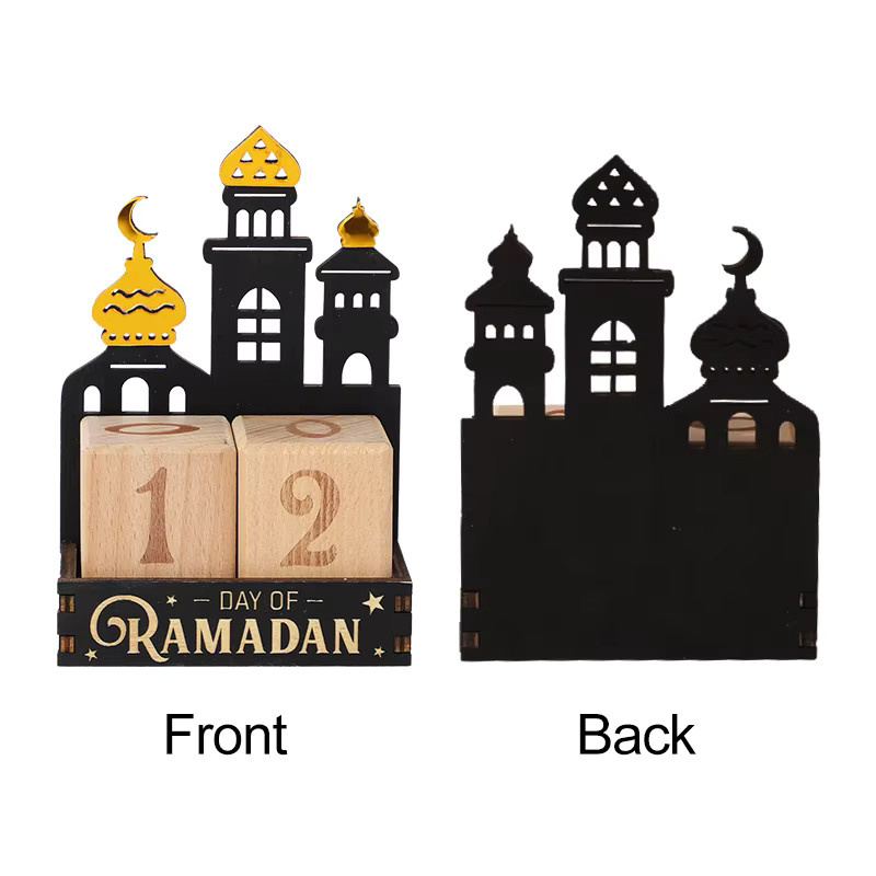 ZQNYCY Ramadan-Countdown-Kalender 2026 aus Holz in Schwarz als islamische Tischdekoration für Eid Mubarak - Bild 5