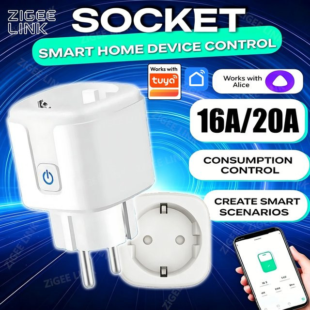 Smarte Shine-Tale EU-Steckdose in Weiß mit Stromüberwachung, Timer und Sprachsteuerung via Tuya WiFi oder Zigbee, kompatibel mit Alexa und Google - Bild 1