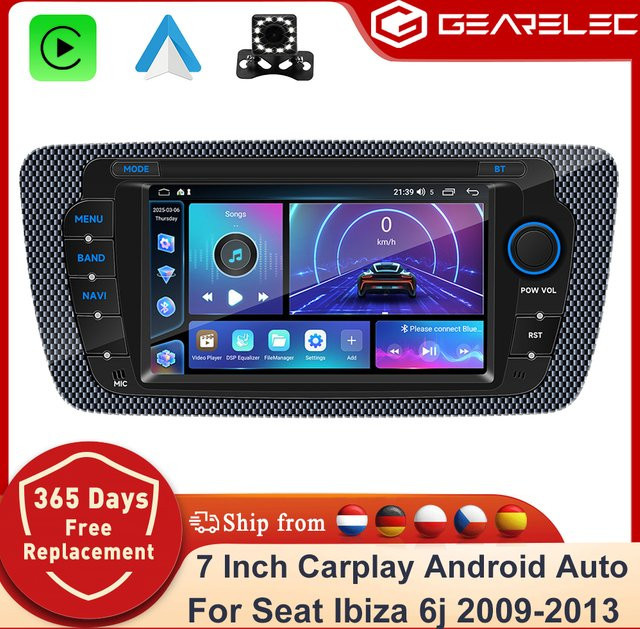 GEARELEC Android 13 Autoradio mit CarPlay, WIFI und GPS für Seat Ibiza 6J (2009-2013), Schwarz - Bild 1