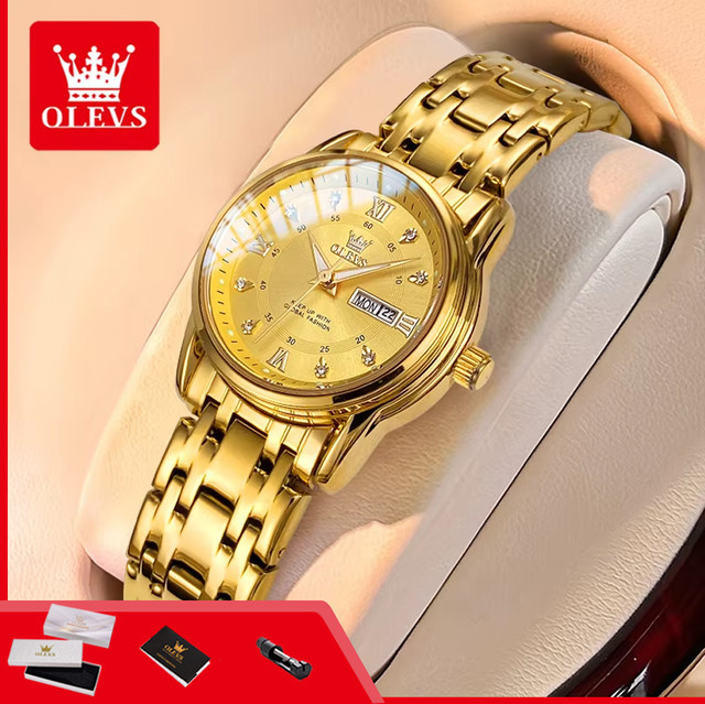 OLEVS Armbanduhr Quarz, Edelstahl, Gold, Damen - Bild 1
