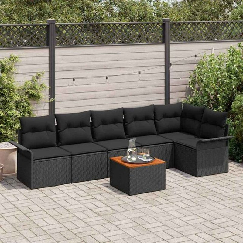 Vidaxl Polyrattan Garten-Sofa-Set mit Kissen in Schwarz, modulares Loungemöbel-Set aus 7 Teilen, B/T/H: 55 x 55 x 37 cm - Bild 1