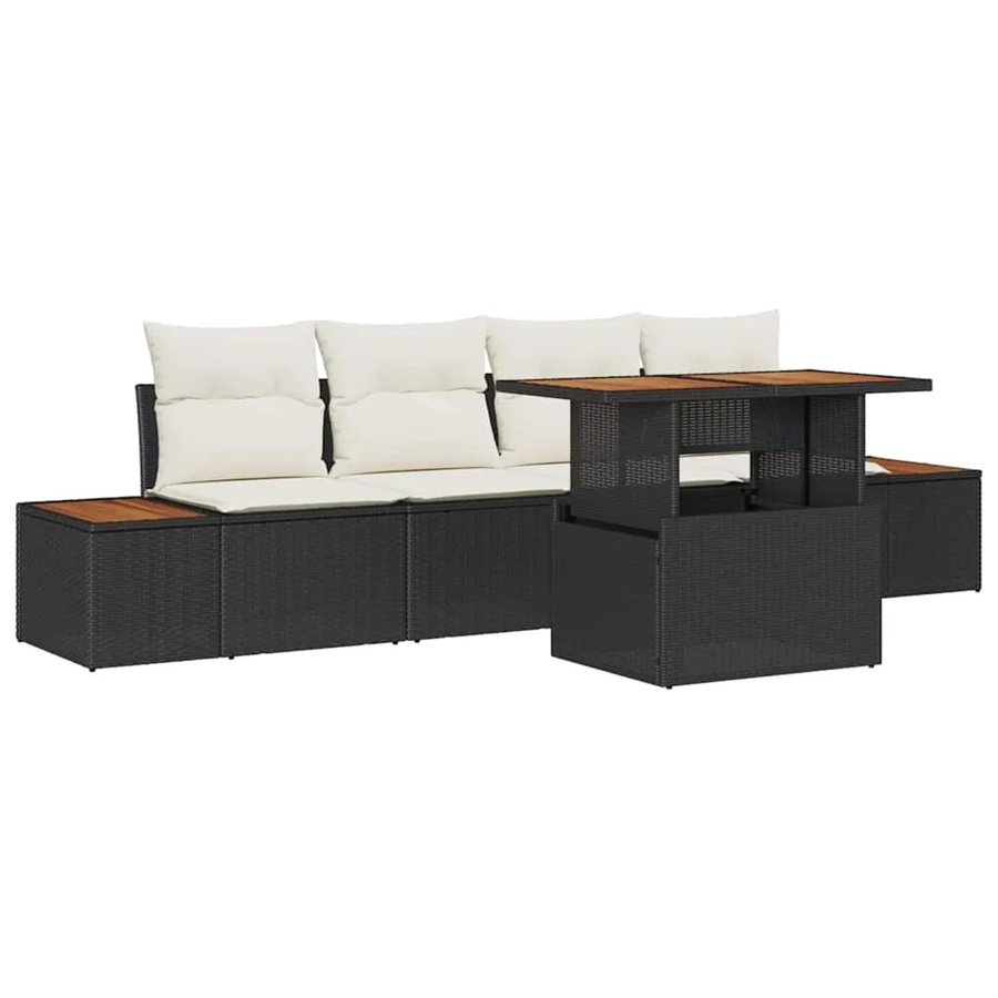 vidaXL Garten-Sofa-Set 5-tlg. aus Poly Rattan in Schwarz mit Stauraum und Polsterkissen - Bild 2