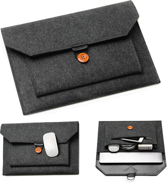 Acoki Laptop-Hülle aus Filz in Grau für Notebook und Tablet mit mehreren Taschen für Apple MacBook und Asus - Bild 1