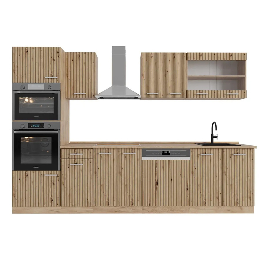 Vicco R-Line Küchenzeile Artisan-Eiche/Goldkraft Eiche modern mit Hochschrank, Breite: 300 cm - Bild 2
