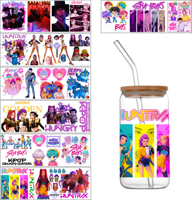 Bandai KPOP Demon Hunters UV DTF Aufkleber-Transfers für Flaschen und Becher, Multicolor, 10 x 28 cm - Bild 1