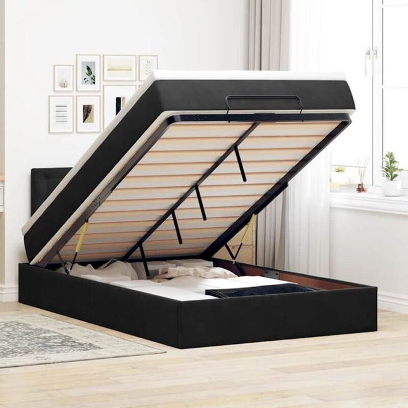 Vidaxl Ottoman Polsterbett mit Matratze und LED in Schwarz aus Samt, B/T/H: 120 x 200 x 78 cm - Bild 1