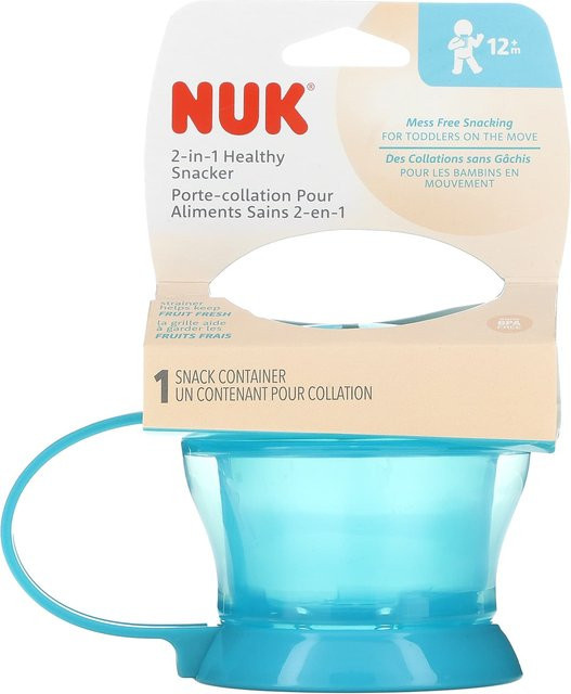 NUK 2-in-1 Healthy Snacker Silikon-Fütterhilfe für Kinder ab 12 Monaten, Blau und Beige, BPA-frei und spülmaschinenfest - Bild 1
