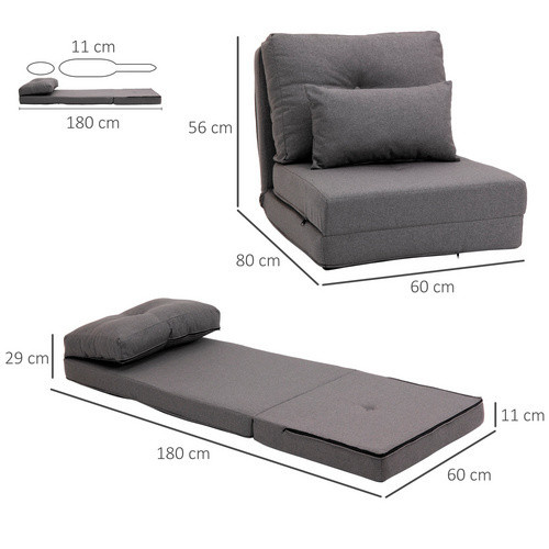 HOMCOM 2-in-1 Bodensessel mit verstellbarer Rückenlehne aus Leinen in Grau, B/T/H: 80 x 60 x 56 cm - Bild 4