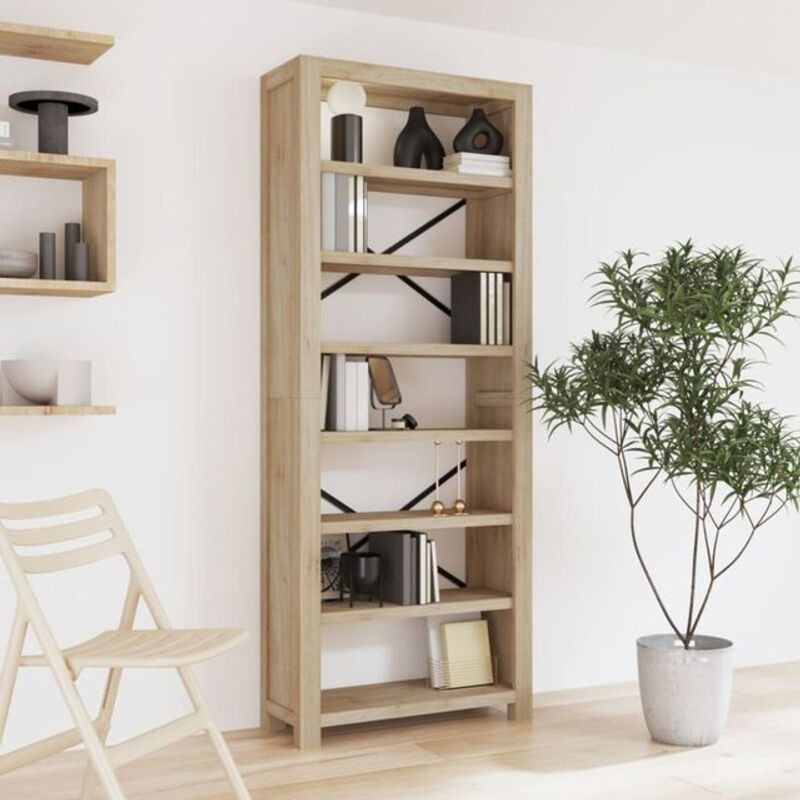 Bücherregal aus Massivholz Akazie von vidaxl in Braun und Natur, 7 Böden, Retro und Minimalistisch, B/T/H: 80 x 30 x 200 cm - Bild 1