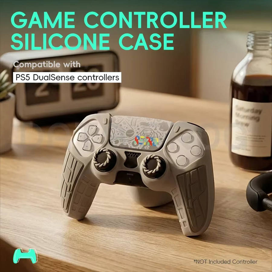 DATA FROG Silikonhülle für PS5 DualSense Controller in Grau inklusive Thumbstick-Kappen - Bild 2