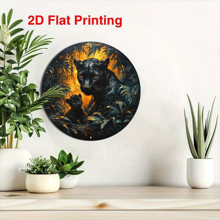 Rundes Aluminium Wandschild CIFBUY mit schwarzem Pantherjunges im Dschungel-Design, Durchmesser: 20,32 cm - Bild 5