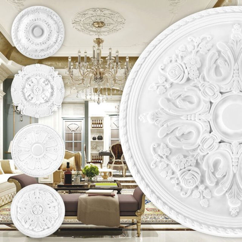 Grand Decor Stuckrosette R107 aus PU in Weiß, runde Deckenrosette mit floralem Design, Durchmesser: 83 cm - Bild 1