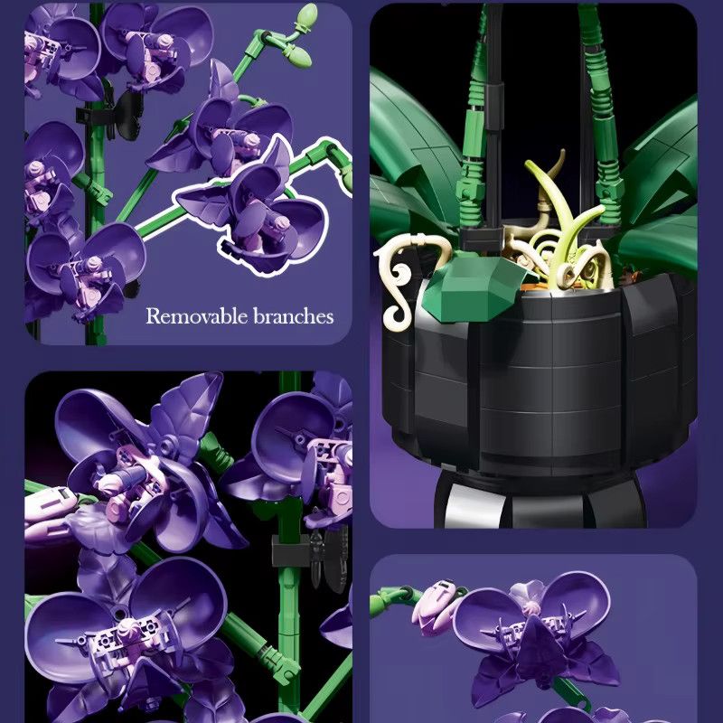 KNEW BUILT Lila Phalaenopsis-Topf-Bausteinspielzeug als kreatives DIY-Blumen-Set zur Heimdekoration - Bild 5