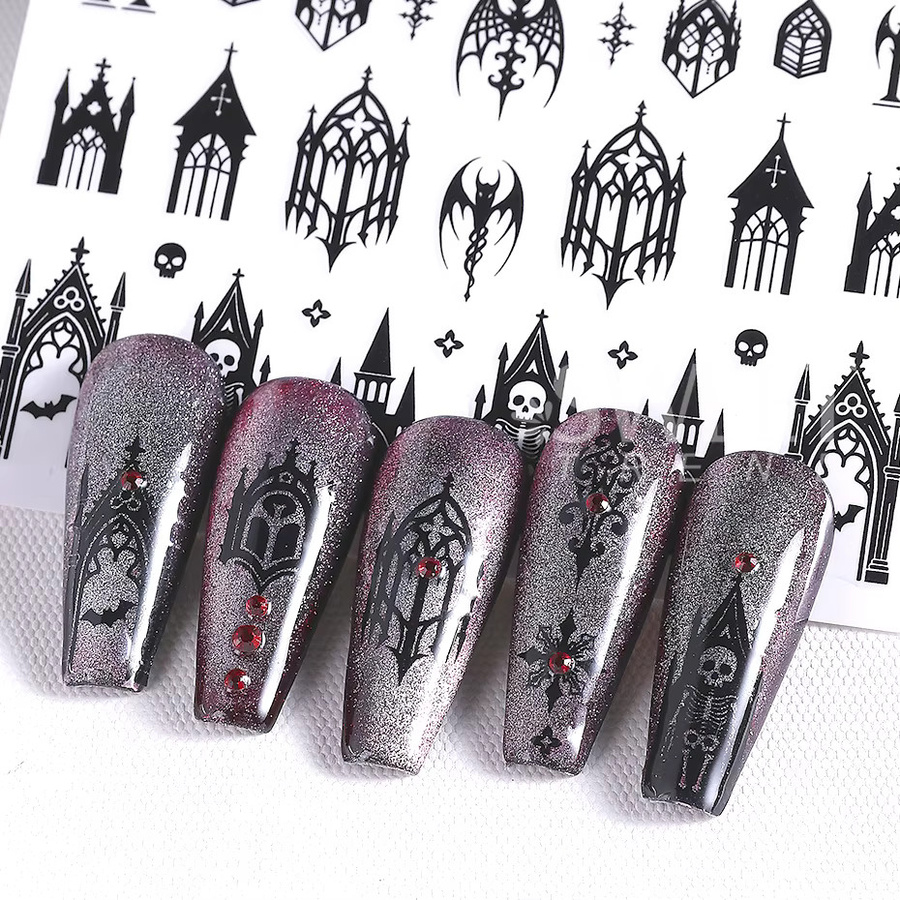 SWEET TREND Nagelaufkleber, Schwarz, 7/8 Stück, 3D Gothic Design - Bild 2