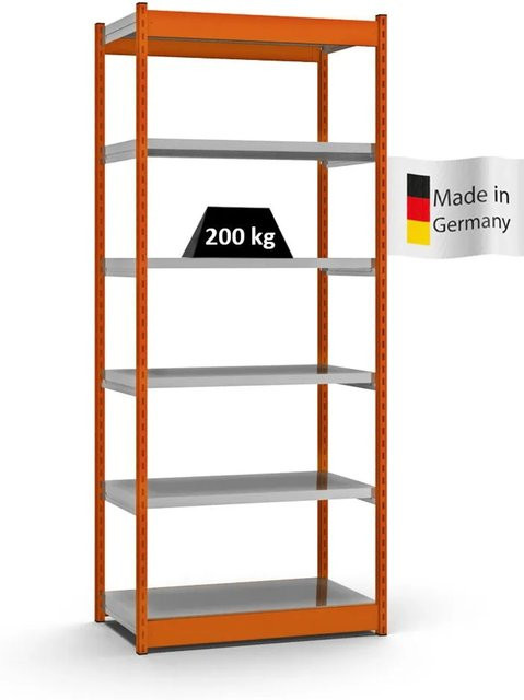PROREGAL Fachbodenregal Stecksystem mit 6 Ebenen in Orange, H x B x T: 250 x 102,5 x 50 cm - Bild 1
