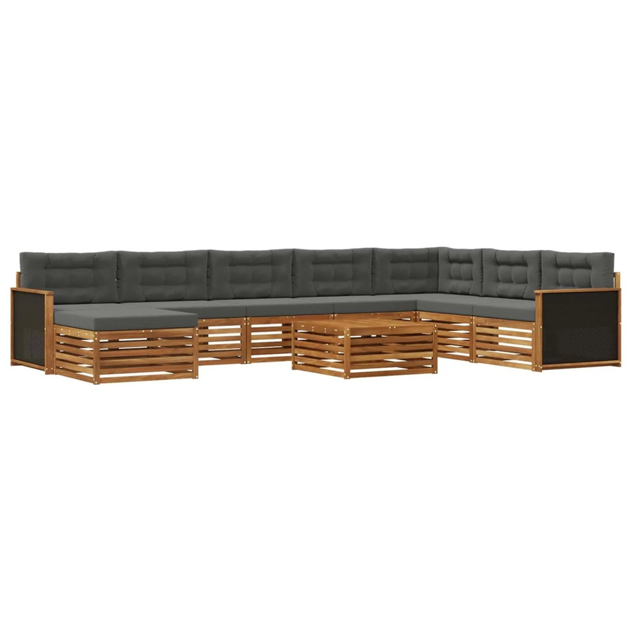 vidaXL Outdoor-Sofagarnitur in U-Form aus Akazienholz mit 9 Kissen in Anthrazit und Braun - Bild 2