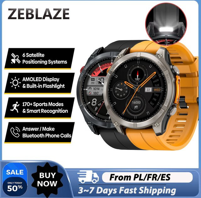 Zeblaze Stratos 4 Smartwatch, GPS, Schwarz, 1,43'' AMOLED, 5 ATM, Silikon - Bild 1