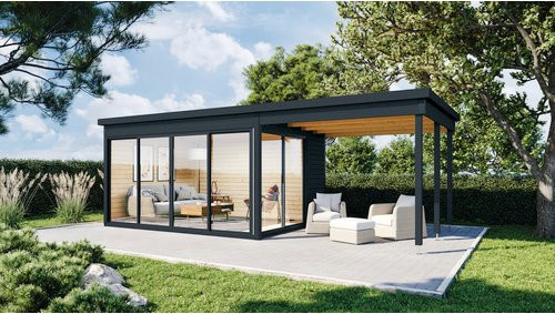 WOLFF FINNHAUS Gartenhaus Studio 44-D aus Holz in Grau, B/T: 746 x 368 cm - Bild 1