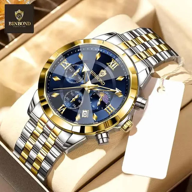 BINBOND Armbanduhr Chronograph, Quarz, Edelstahl, Blau, Herren - Bild 1