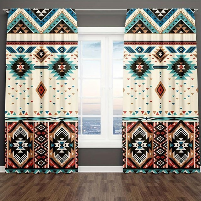 2er-Set Boho Hippie Fenstergardinen mit Lebensbaum-Motiv von Yiran Furniture, halbtransparent, Multicolor, B: 50 cm, H: 160 cm - Bild 1