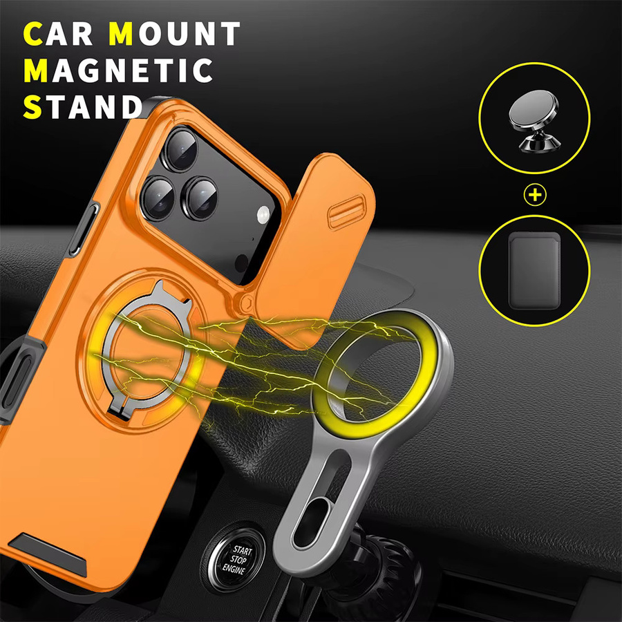Stoßfeste magnetische iPhone Schutzhülle mit Ring-Ständer und Kamera-Flip-Schutz für Apple iPhone 17 Pro Max 16 15 14 13 12 11 Plus in Rot und Orange - Bild 6