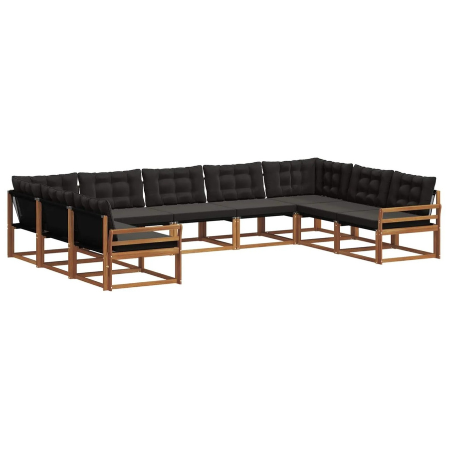 vidaXL Outdoor-Sofagarnitur 9-teilig in U-Form aus Akazienholz mit Textilene und Kissen, Schwarz/Natur - Bild 2