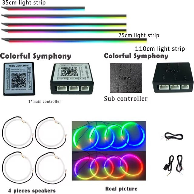 GUADSUN RGBIC LED Lichtstreifen mit Symphonie-Effekt und Controller, Multicolour, Länge: 35 cm - Bild 1