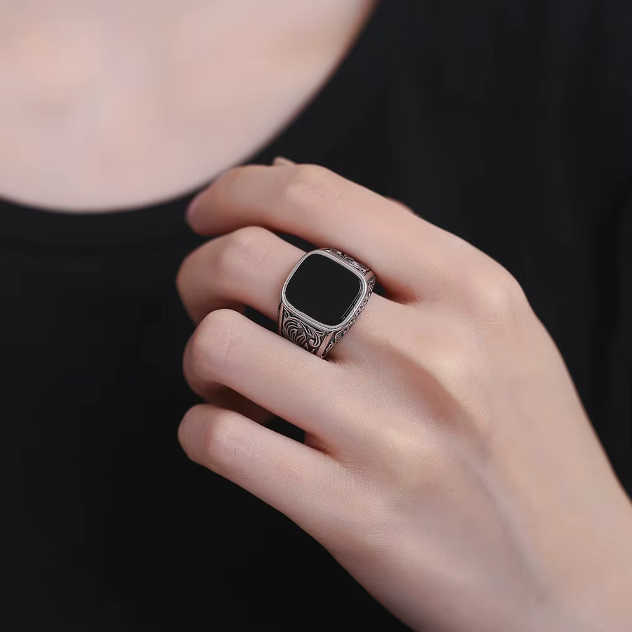 NASIA N STYLE Ring Achat, 925 Silber, Schwarz, Herren, Vintage - Bild 2